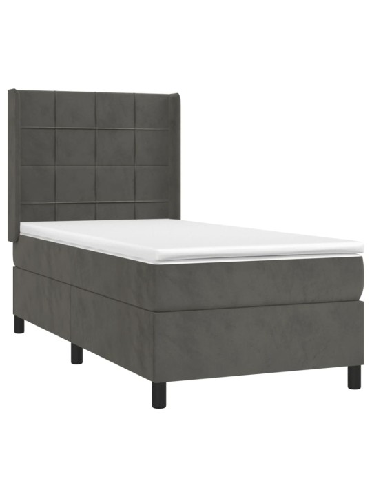 Box spring postel s matrací a LED tmavě šedá 80 x 200 cm samet