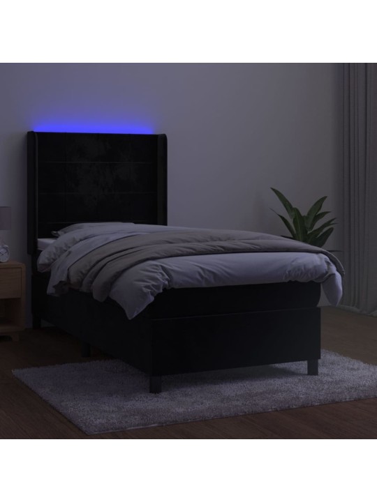 Box spring postel s matrací a LED černá 80 x 200 cm samet