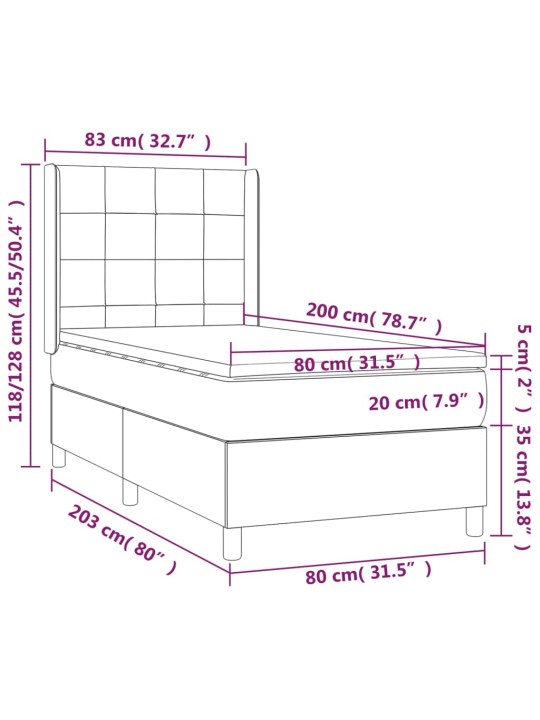 Box spring postel s matrací a LED černá 80 x 200 cm samet