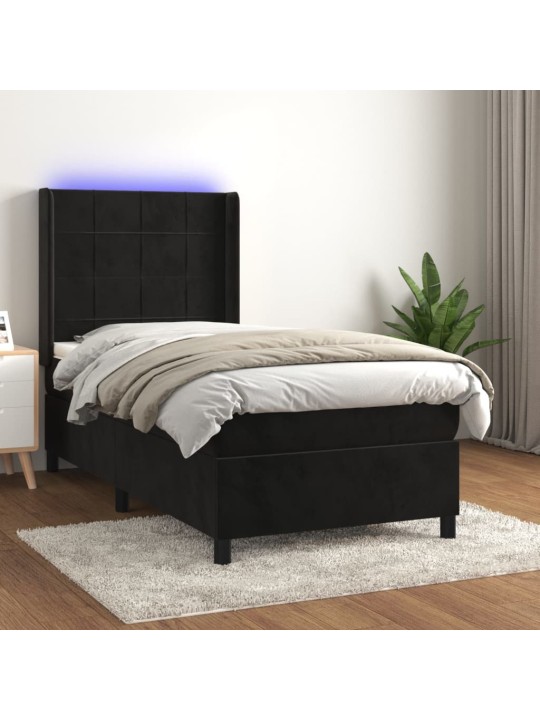Box spring postel s matrací a LED černá 80 x 200 cm samet