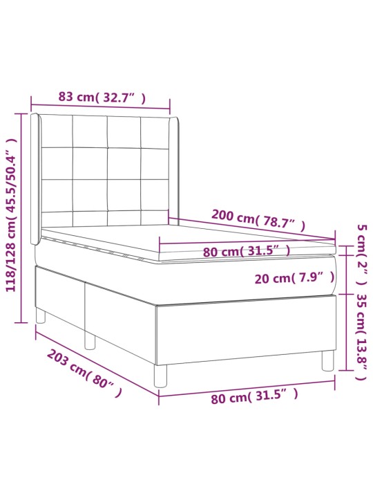 Box spring postel s matrací a led růžová 80 x 200 cm samet