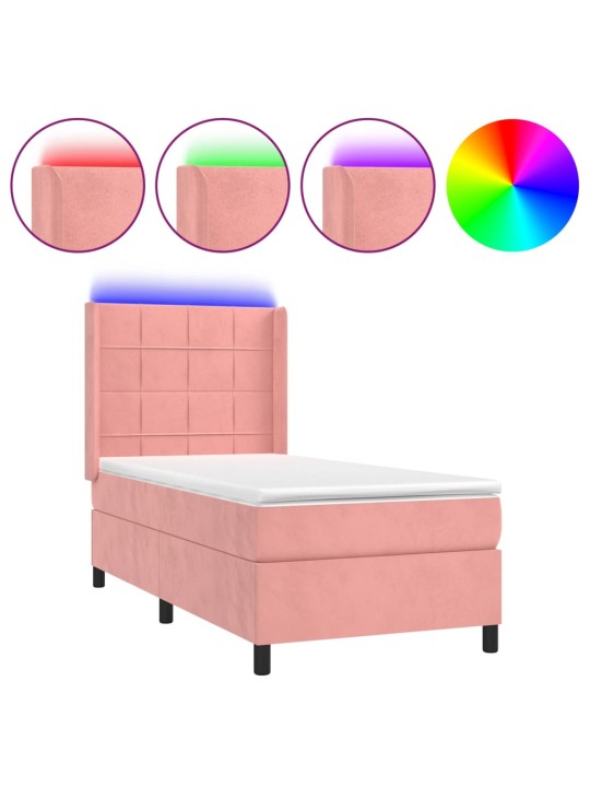 Box spring postel s matrací a led růžová 90x190 cm samet