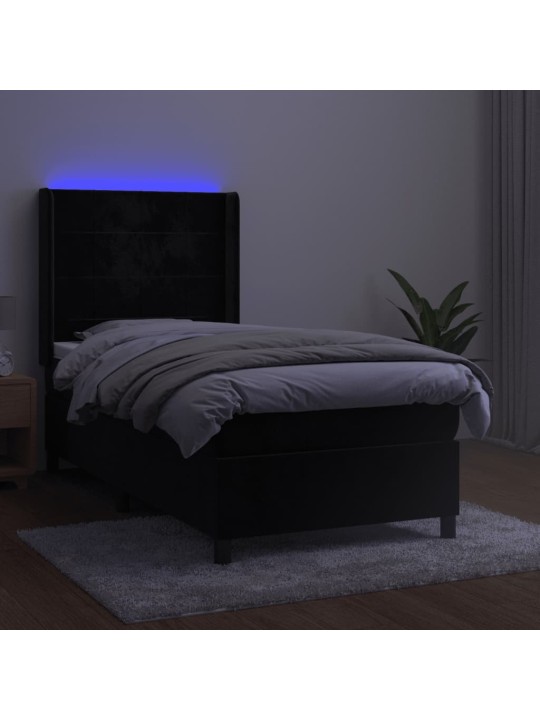 Box spring postel s matrací a LED černá 90x200 cm samet