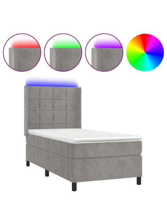 Box spring postel s matrací a LED světle šedá 100x200 cm samet