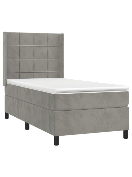 Box spring postel s matrací a LED světle šedá 100x200 cm samet