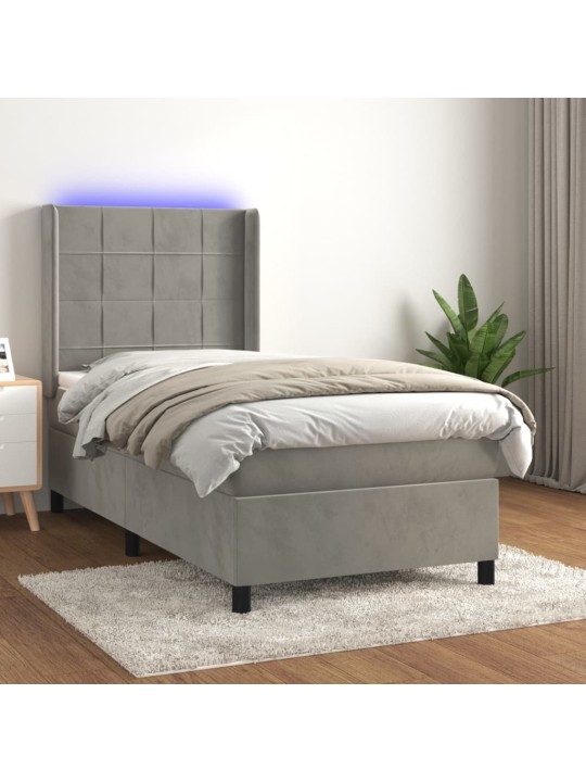 Box spring postel s matrací a LED světle šedá 100x200 cm samet