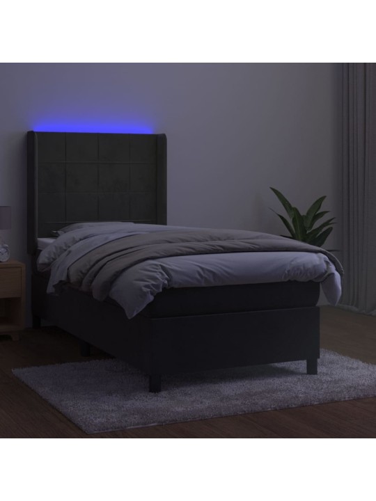 Box spring postel s matrací a LED tmavě šedá 100x200 cm samet
