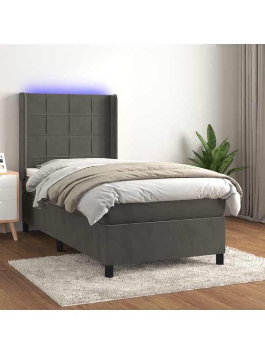 Box spring postel s matrací a LED tmavě šedá 100x200 cm samet