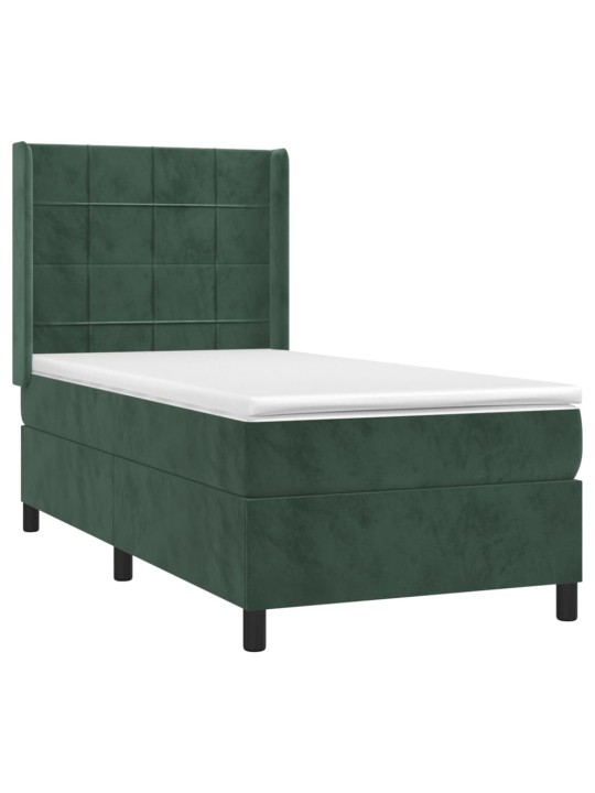 Box spring postel s matrací a LED tmavě zelená 100x200 cm samet