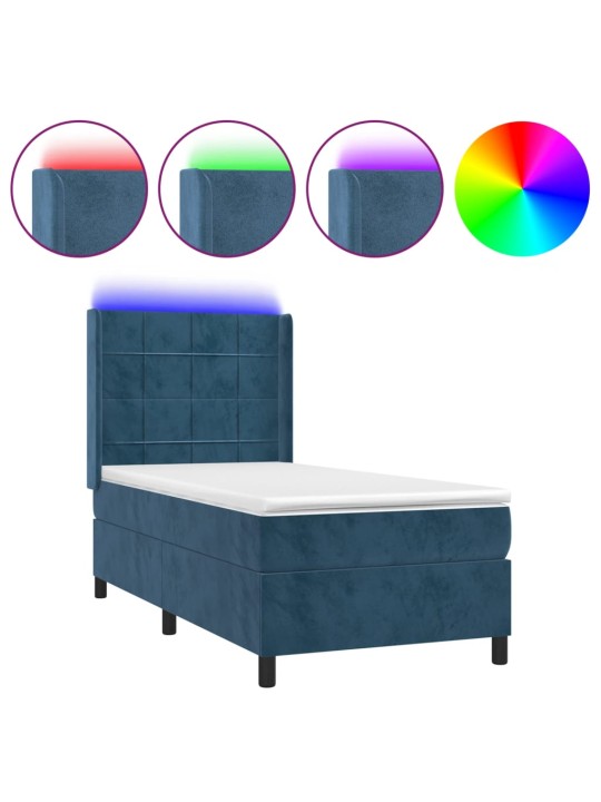 Box spring postel s matrací a LED tmavě modrá 100x200 cm samet