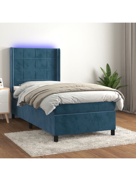 Box spring postel s matrací a LED tmavě modrá 100x200 cm samet
