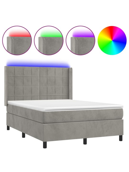 Box spring postel s matrací a LED světle šedá 140x190 cm samet