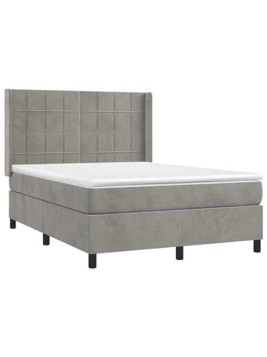 Box spring postel s matrací a LED světle šedá 140x190 cm samet