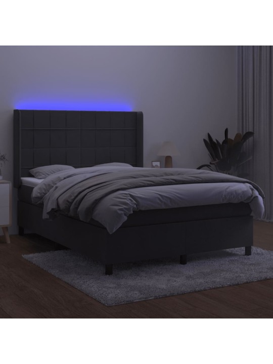Box spring postel s matrací a LED tmavě šedá 140x190 cm samet