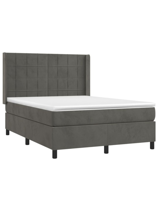 Box spring postel s matrací a LED tmavě šedá 140x190 cm samet