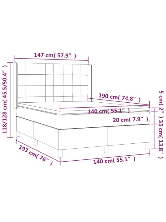 Box spring postel s matrací a LED tmavě šedá 140x190 cm samet