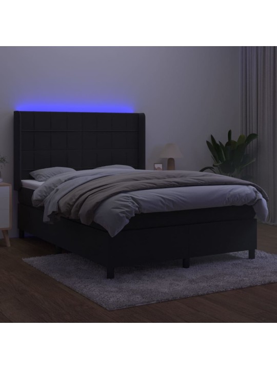 Box spring postel s matrací a led černá 140x190 cm samet