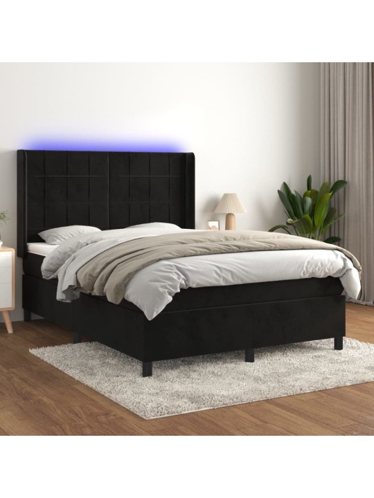 Box spring postel s matrací a led černá 140x190 cm samet