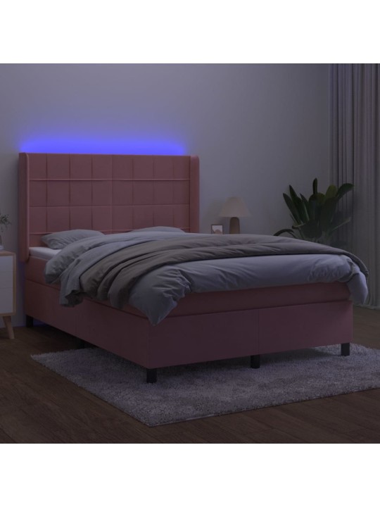 Box spring postel s matrací a led růžová 140x190 cm samet