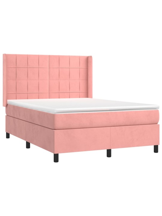 Box spring postel s matrací a led růžová 140x190 cm samet