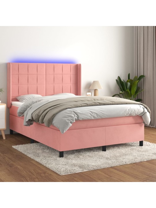 Box spring postel s matrací a led růžová 140x190 cm samet