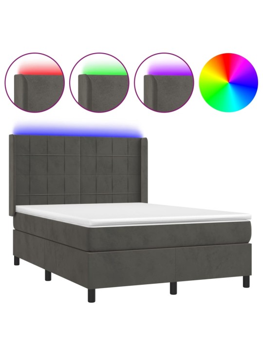 Box spring postel s matrací a LED tmavě šedá 140x200 cm samet
