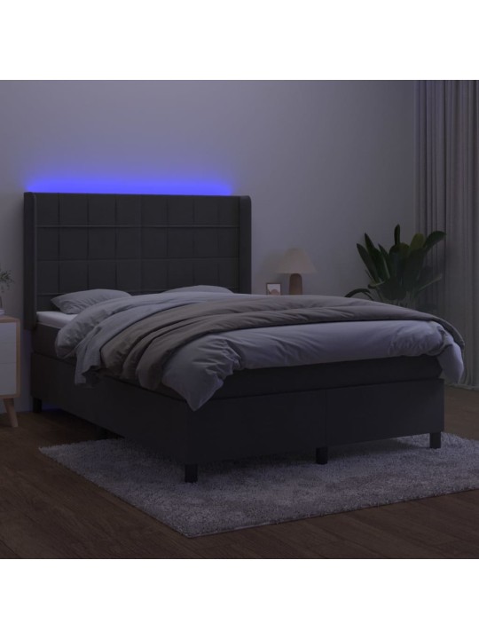 Box spring postel s matrací a LED tmavě šedá 140x200 cm samet