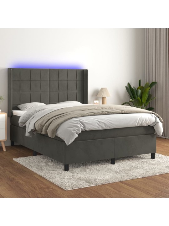 Box spring postel s matrací a LED tmavě šedá 140x200 cm samet