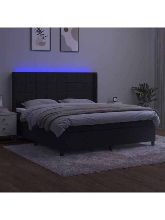 Box spring postel s matrací a LED černá 160x200 cm samet