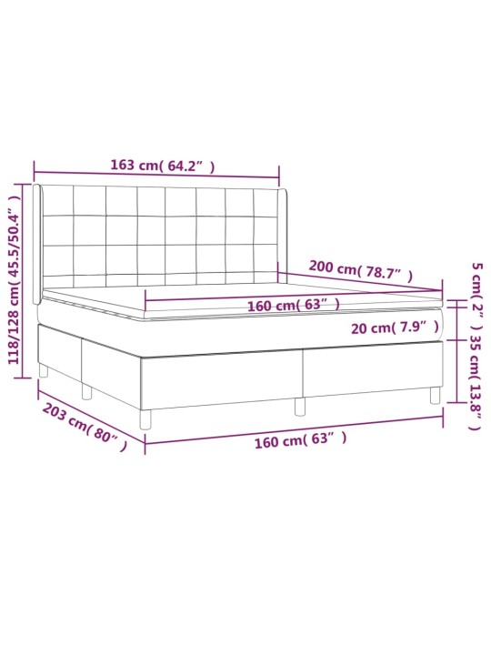 Box spring postel s matrací a LED černá 160x200 cm samet