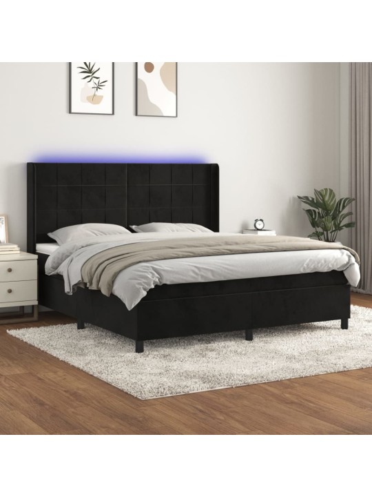 Box spring postel s matrací a LED černá 160x200 cm samet