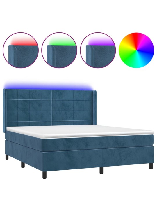 Box spring postel s matrací a led tmavě modrá 160x200 cm samet