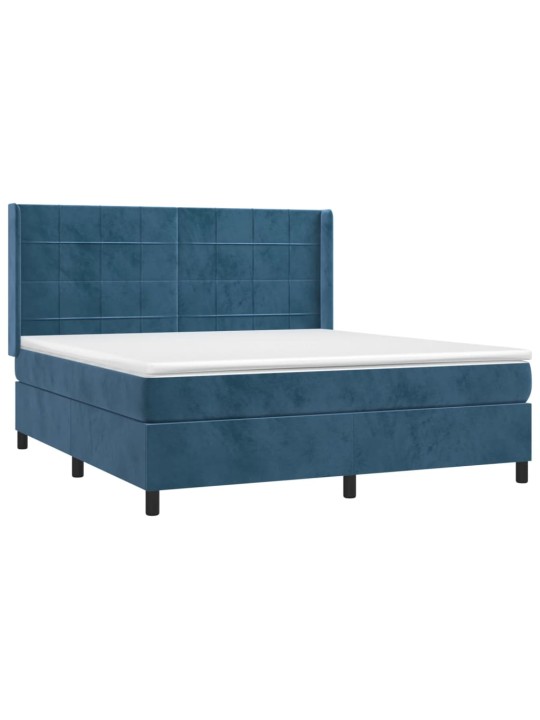 Box spring postel s matrací a led tmavě modrá 160x200 cm samet