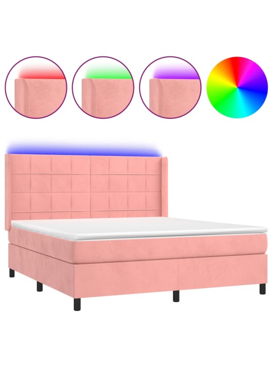 Box spring postel s matrací a led růžová 160x200 cm samet
