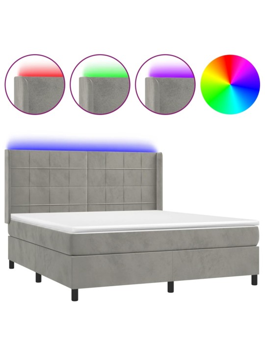 Box spring postel s matrací a LED světle šedá 180x200 cm samet