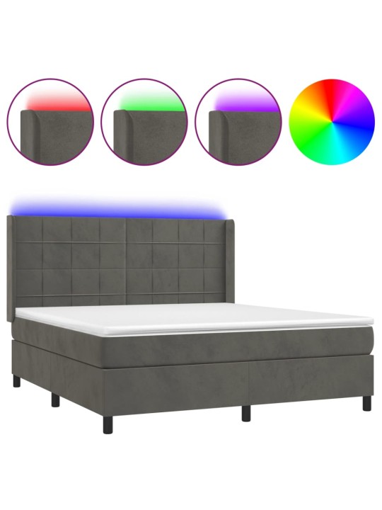 Box spring postel s matrací a LED tmavě šedá 180x200 cm samet