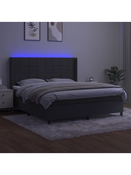 Box spring postel s matrací a LED tmavě šedá 180x200 cm samet
