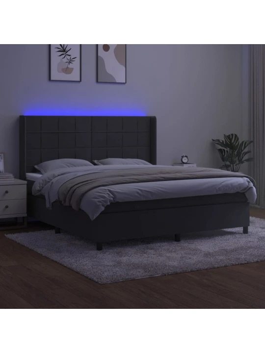 Box spring postel s matrací a LED tmavě šedá 180x200 cm samet