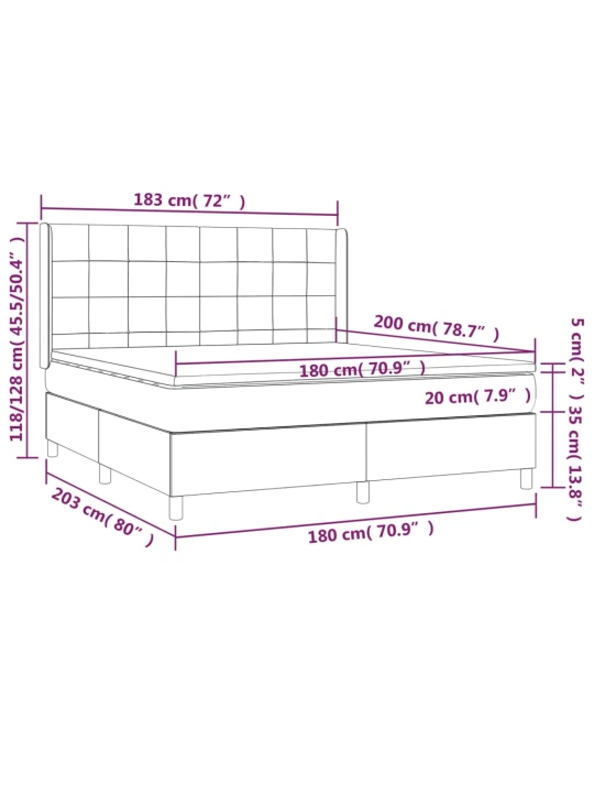 Box spring postel s matrací a LED tmavě šedá 180x200 cm samet