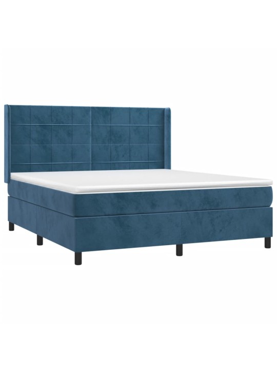 Box spring postel s matrací a led tmavě modrá 180x200 cm samet