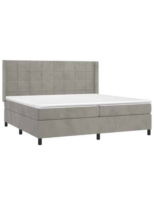 Box spring postel s matrací a LED světle šedá 200x200 cm samet