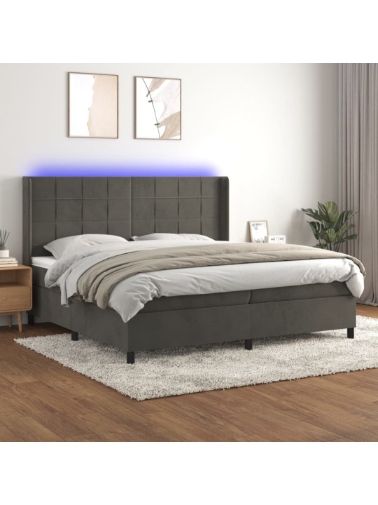 Box spring postel s matrací a LED tmavě šedá 200x200 cm samet