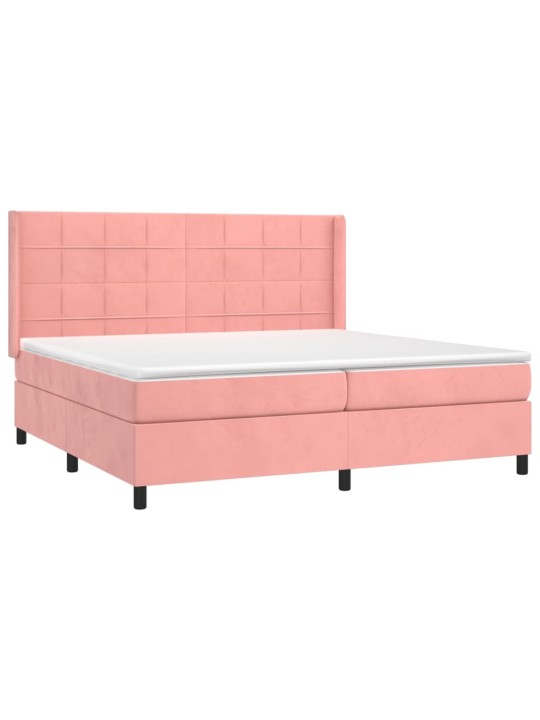 Box spring postel s matrací a LED růžová 200x200 cm samet