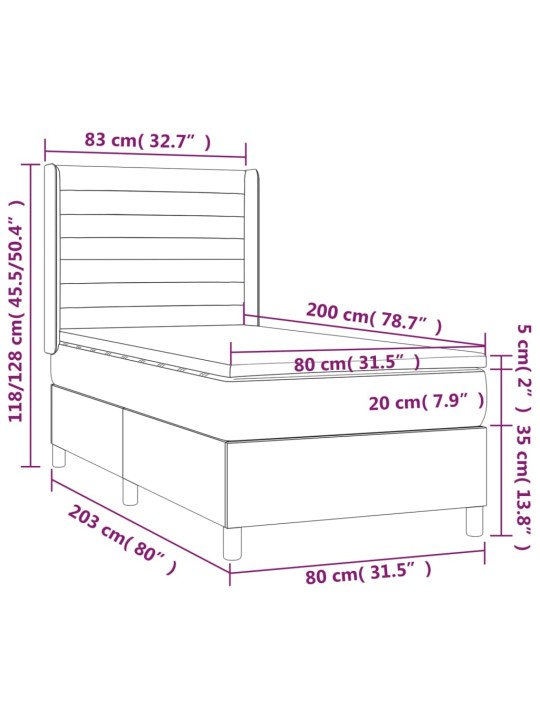 Box spring postel s matrací a LED černá 80 x 200 cm samet
