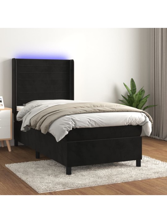 Box spring postel s matrací a LED černá 80 x 200 cm samet