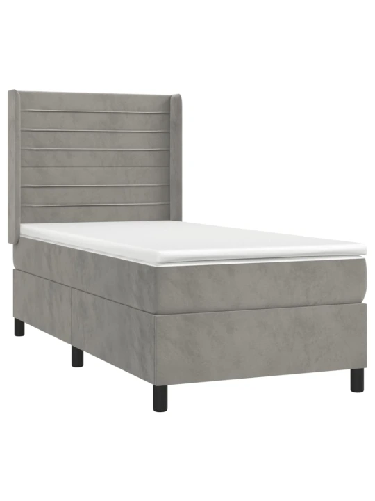 Box spring postel s matrací a LED světle šedá 90x190 cm samet