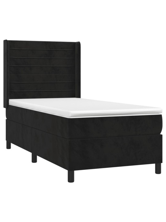 Box spring postel s matrací a LED černá 90x190 cm samet