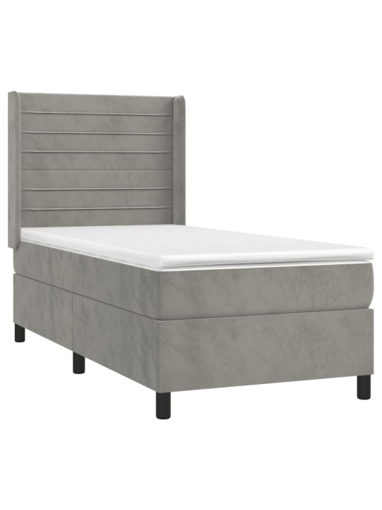 Box spring postel s matrací a LED světle šedá 100x200 cm samet