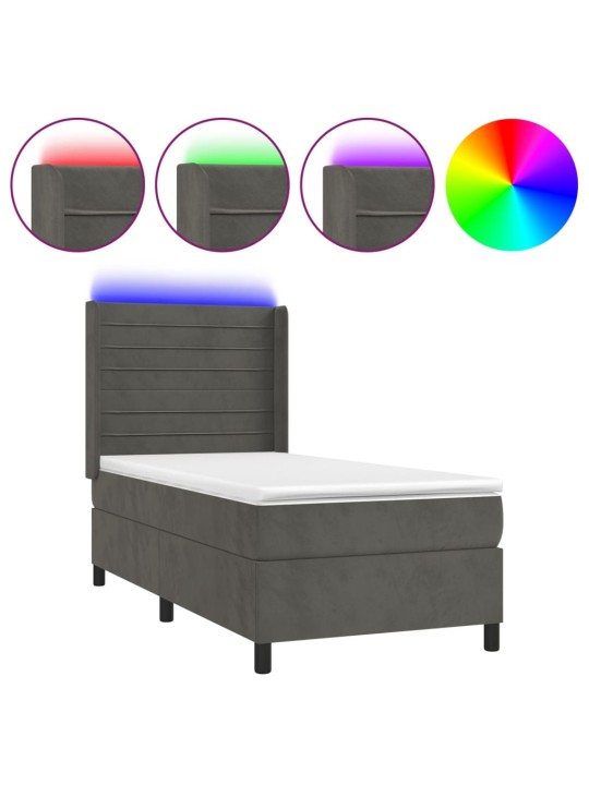 Box spring postel s matrací a LED tmavě šedá 100x200 cm samet
