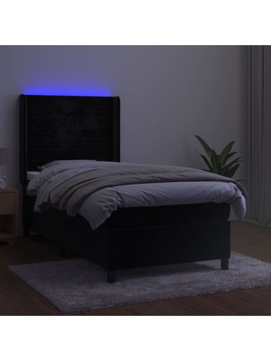 Box spring postel s matrací a LED černá 100x200 cm samet
